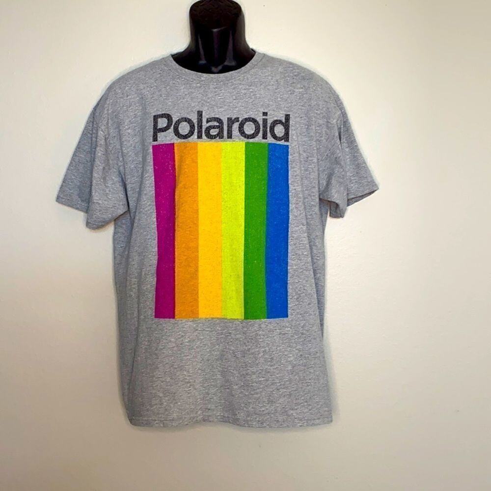 Polaroid Short Sleeve Gray T Shirt with  Rainbow logo Size L Unisex